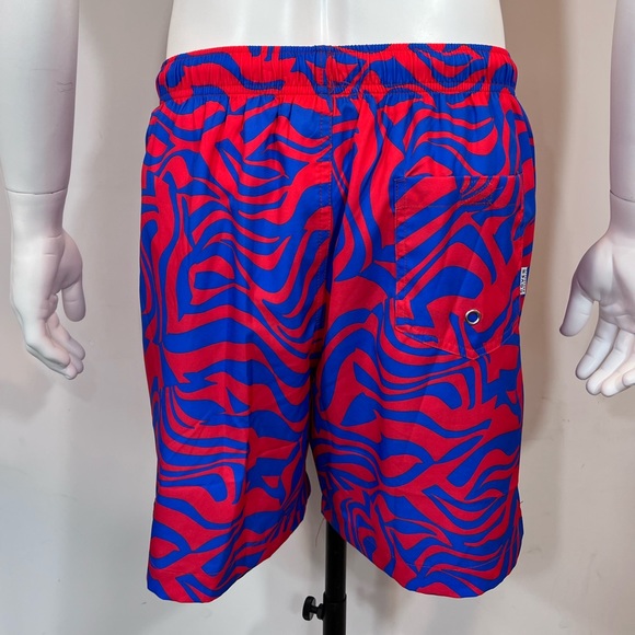 COVE, RED, LARGE BATHING SUIT/TRUNKS WITH BLUE STREAKS ALL OVER - Picture 3 of 16